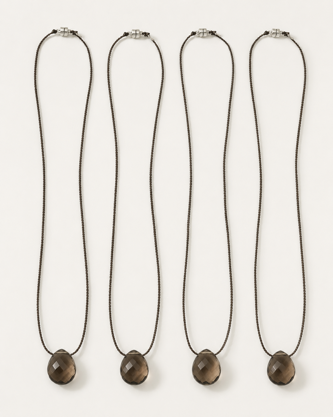 Faceted Smoky Quartz Teardrop Necklace on Silk Cord