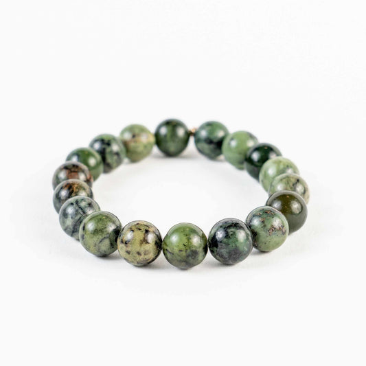Dendritic Green Jade Bead Bracelet - Prosperity, Nature, Serenity
