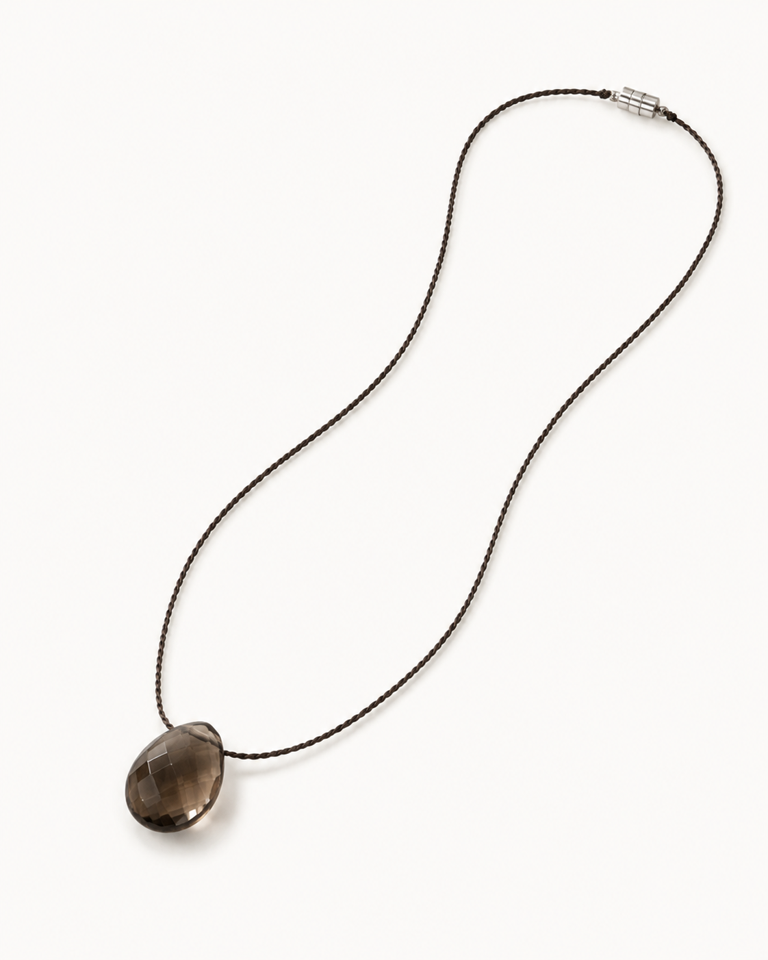 Faceted Smoky Quartz Teardrop Necklace on Silk Cord